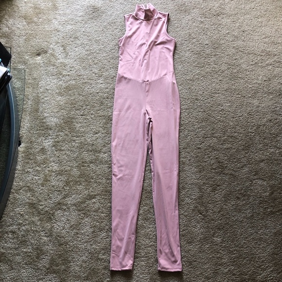 Pink high neck one piece jumpsuit with zipper - Picture 3 of 8
